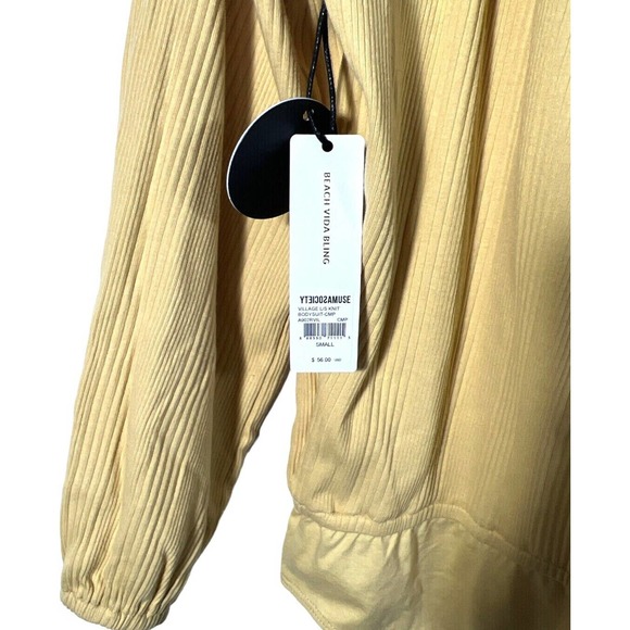 Amuse Society VILLAGE LONG SLEEVE KNIT BODYSUIT Size S M Mustard Yellow - Picture 8 of 8